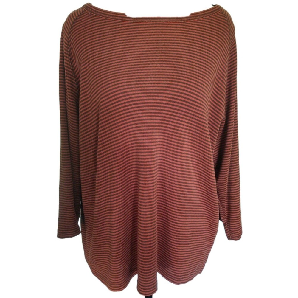 Jason Maxwell Women's 3/4 Sleeve Orange/Brown Striped Tee Shirt Size XL Stretch